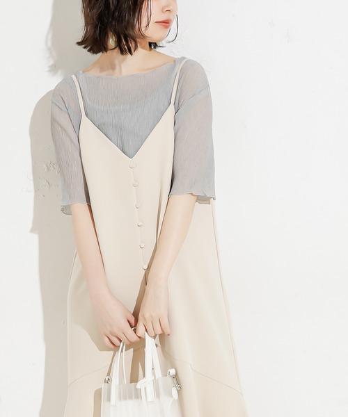 natural couture（ナチュラルクチュール）の「くしゅくしゅシアーブラウス+キャミソールセット（シャツ/ブラウス・レディース・オフホワイト/ブラック/サックスブルー/ライム/ブラウン・FREE）」の5枚目の写真