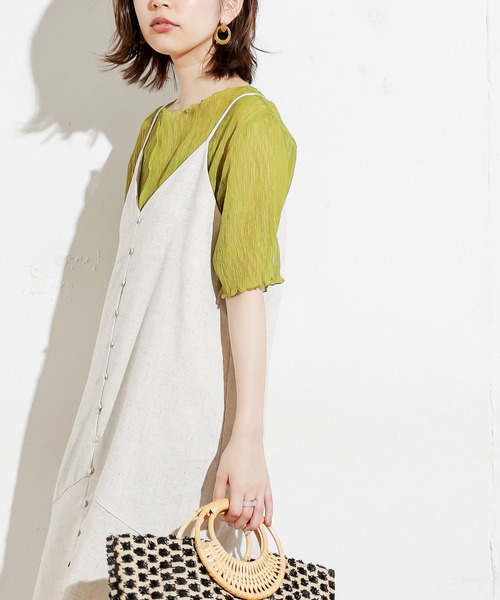 natural couture（ナチュラルクチュール）の「くしゅくしゅシアーブラウス+キャミソールセット（シャツ/ブラウス・レディース・オフホワイト/ブラック/サックスブルー/ライム/ブラウン・FREE）」の4枚目の写真