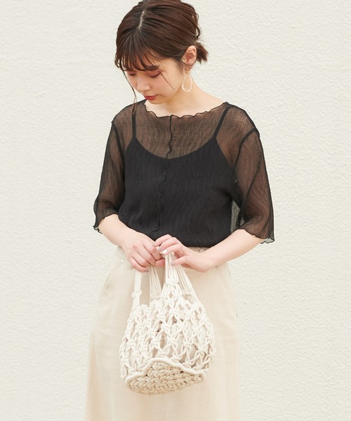 natural couture（ナチュラルクチュール）の「くしゅくしゅシアーブラウス+キャミソールセット（シャツ/ブラウス・レディース・オフホワイト/ブラック/サックスブルー/ライム/ブラウン・FREE）」の15枚目の写真