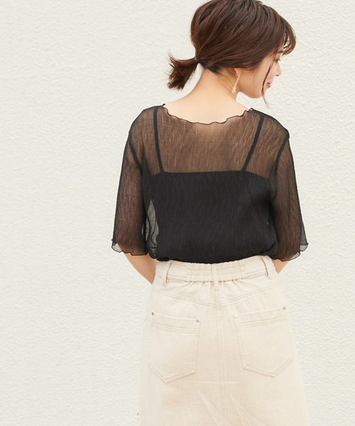 natural couture（ナチュラルクチュール）の「くしゅくしゅシアーブラウス+キャミソールセット（シャツ/ブラウス・レディース・オフホワイト/ブラック/サックスブルー/ライム/ブラウン・FREE）」の16枚目の写真