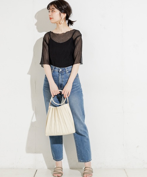 natural couture（ナチュラルクチュール）の「くしゅくしゅシアーブラウス+キャミソールセット（シャツ/ブラウス・レディース・オフホワイト/ブラック/サックスブルー/ライム/ブラウン・FREE）」の17枚目の写真