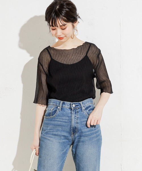 natural couture（ナチュラルクチュール）の「くしゅくしゅシアーブラウス+キャミソールセット（シャツ/ブラウス・レディース・オフホワイト/ブラック/サックスブルー/ライム/ブラウン・FREE）」の18枚目の写真