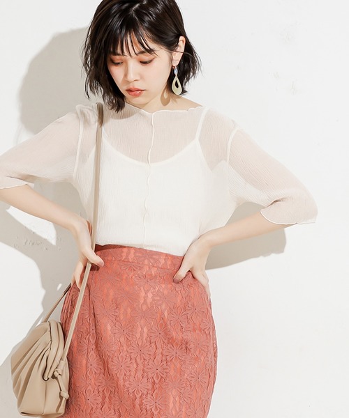 natural couture（ナチュラルクチュール）の「くしゅくしゅシアーブラウス+キャミソールセット（シャツ/ブラウス・レディース・オフホワイト/ブラック/サックスブルー/ライム/ブラウン・FREE）」の11枚目の写真