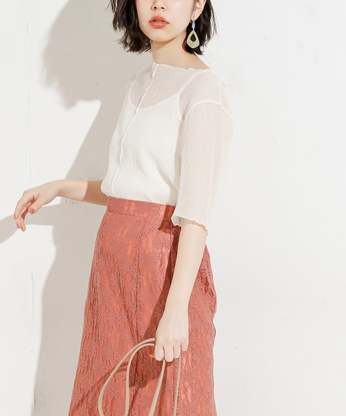 natural couture（ナチュラルクチュール）の「くしゅくしゅシアーブラウス+キャミソールセット（シャツ/ブラウス・レディース・オフホワイト/ブラック/サックスブルー/ライム/ブラウン・FREE）」の12枚目の写真