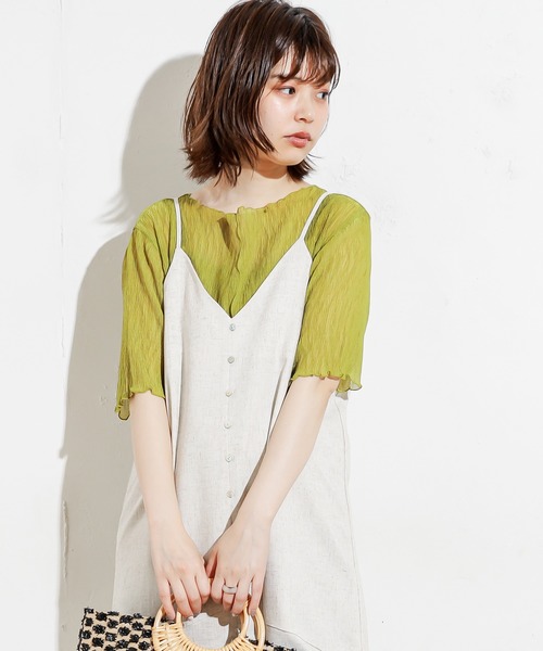 natural couture（ナチュラルクチュール）の「くしゅくしゅシアーブラウス+キャミソールセット（シャツ/ブラウス・レディース・オフホワイト/ブラック/サックスブルー/ライム/ブラウン・FREE）」の21枚目の写真