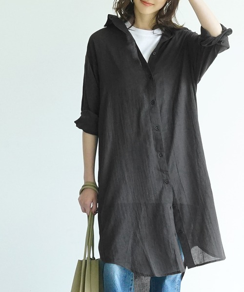 coca(coca)(コカ)の「ガーゼ素材シアーシャツワンピース(シャツワンピース・レディース・ブラック/ホワイト・ONE SIZE)」の2枚目の写真