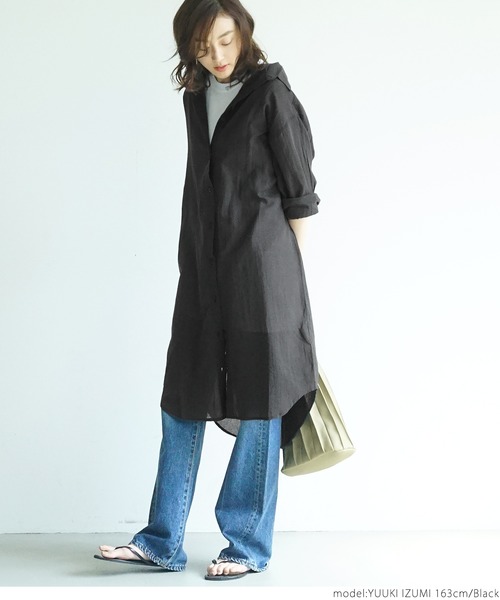 coca(coca)(コカ)の「ガーゼ素材シアーシャツワンピース(シャツワンピース・レディース・ブラック/ホワイト・ONE SIZE)」の13枚目の写真
