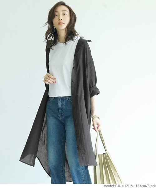 coca(coca)(コカ)の「ガーゼ素材シアーシャツワンピース(シャツワンピース・レディース・ブラック/ホワイト・ONE SIZE)」の8枚目の写真