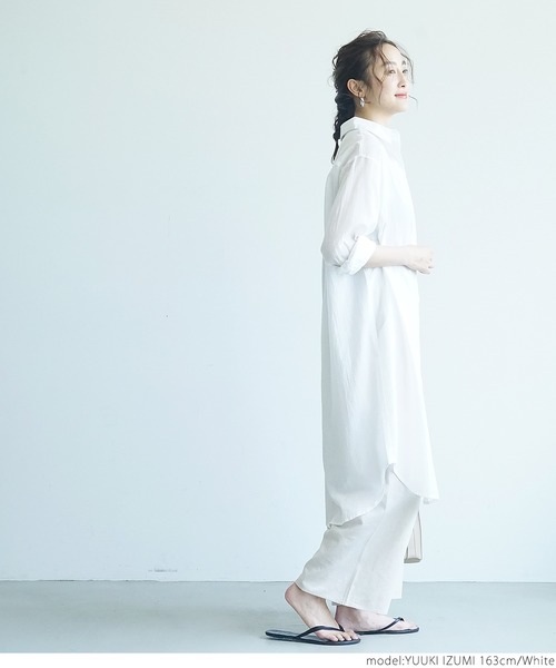 coca(coca)(コカ)の「ガーゼ素材シアーシャツワンピース(シャツワンピース・レディース・ブラック/ホワイト・ONE SIZE)」の7枚目の写真