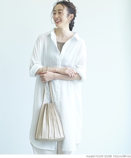 coca(coca)(コカ)の「ガーゼ素材シアーシャツワンピース(シャツワンピース・レディース・ブラック/ホワイト・ONE SIZE)」の14枚目の写真