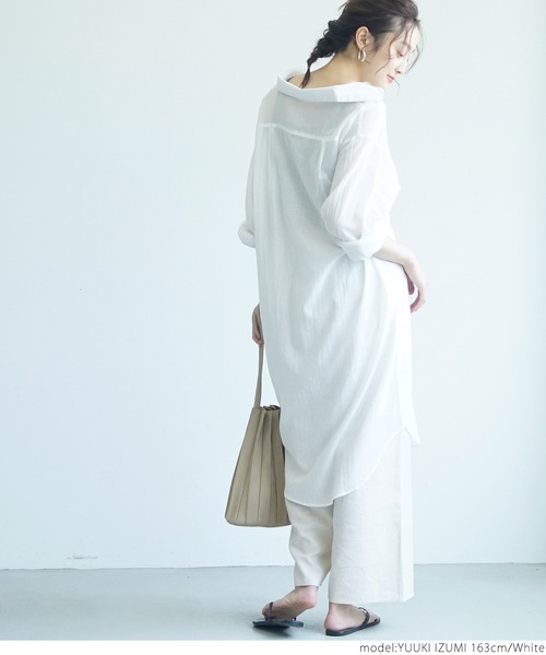 coca(coca)(コカ)の「ガーゼ素材シアーシャツワンピース(シャツワンピース・レディース・ブラック/ホワイト・ONE SIZE)」の5枚目の写真