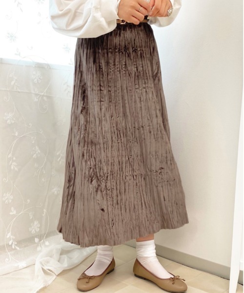 apres jour(アプレジュール)の「ベロアワッシャースカート【ZOZOTOWN限定アイテム】(スカート・レディース・ブラック/ベージュ/ダークブラウン/スモークピンク・フリー/X-LARGE)」の9枚目の写真