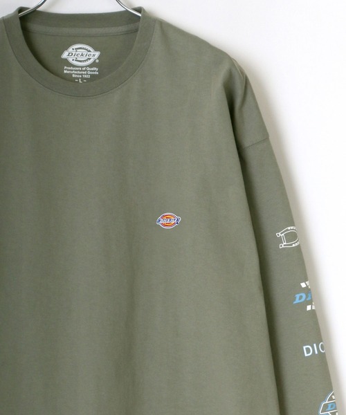 Dickies(ディッキーズ)の「Dickies/ディッキーズ ビッグシルエット 袖プリント ワンポイント ミニロゴワッペン ロングスリーブTシャツ(Tシャツ/カットソー・メンズ・ベージュ/ブラック/ダークグリーン/グリーン/ホワイト/サックスブルー・M/XL/L)」の5枚目の写真