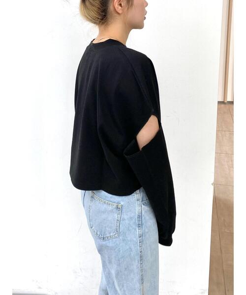 emutto（エミュット）の「【オリジナル】デザインショート丈トップス（Tシャツ/カットソー・レディース・ホワイト/ブラック・FREE）」の5枚目の写真