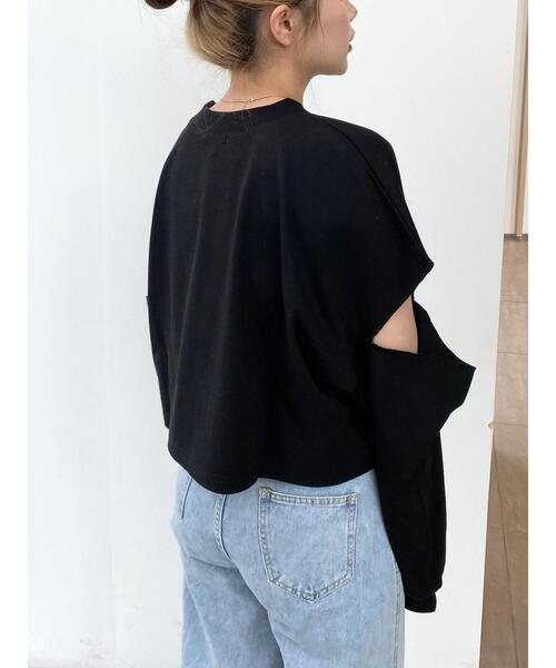 emutto（エミュット）の「【オリジナル】デザインショート丈トップス（Tシャツ/カットソー・レディース・ホワイト/ブラック・FREE）」の8枚目の写真