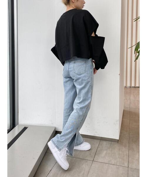 emutto（エミュット）の「【オリジナル】デザインショート丈トップス（Tシャツ/カットソー・レディース・ホワイト/ブラック・FREE）」の3枚目の写真