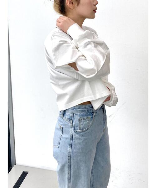 emutto（エミュット）の「【オリジナル】デザインショート丈トップス（Tシャツ/カットソー・レディース・ホワイト/ブラック・FREE）」の9枚目の写真