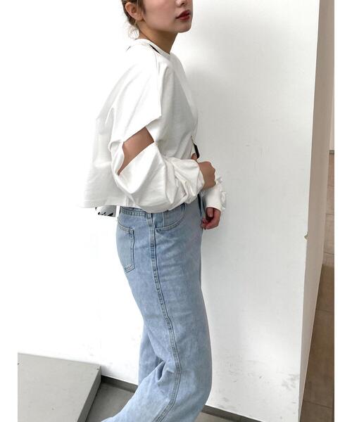 emutto（エミュット）の「【オリジナル】デザインショート丈トップス（Tシャツ/カットソー・レディース・ホワイト/ブラック・FREE）」の18枚目の写真