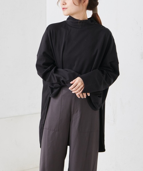 PUAL CE CIN(ピュアルセシン)の「【Du noir】ハイネックプルオーバー(Tシャツ/カットソー・レディース・グレイッシュベージュ/ブラック/オフホワイト・FREE)」の2枚目の写真