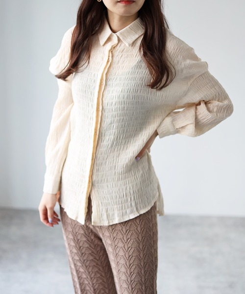 4youstory（フォーユーストーリー）の「ワッシャーシャツ（シャツ/ブラウス・レディース・ブラック/ベージュ/アイボリー・FREE）」の2枚目の写真