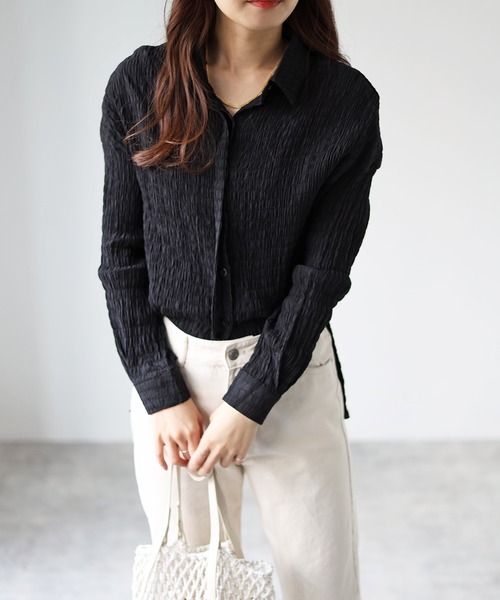 4youstory（フォーユーストーリー）の「ワッシャーシャツ（シャツ/ブラウス・レディース・ブラック/ベージュ/アイボリー・FREE）」の4枚目の写真