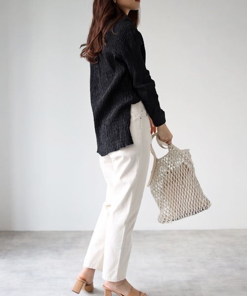 4youstory（フォーユーストーリー）の「ワッシャーシャツ（シャツ/ブラウス・レディース・ブラック/ベージュ/アイボリー・FREE）」の5枚目の写真