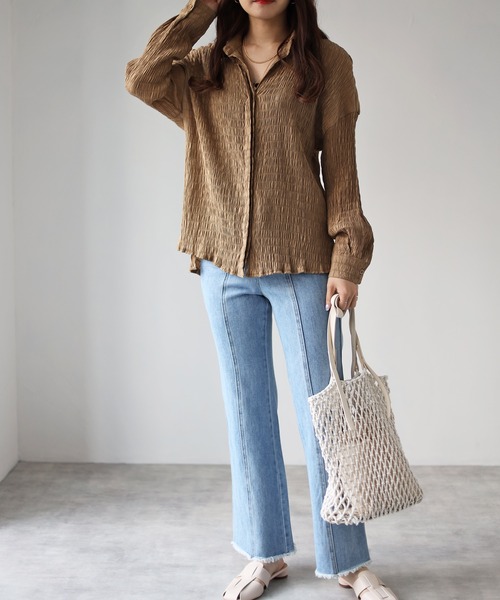 4youstory（フォーユーストーリー）の「ワッシャーシャツ（シャツ/ブラウス・レディース・ブラック/ベージュ/アイボリー・FREE）」の7枚目の写真