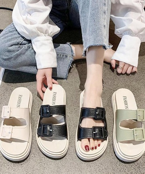 STYLEBLOCK（スタイルブロック）の「ダブルベルト厚底スポーツサンダル（サンダル・レディース・ブラック/オフホワイト/オリーブ・38/39/35/36/37/40）」の6枚目の写真