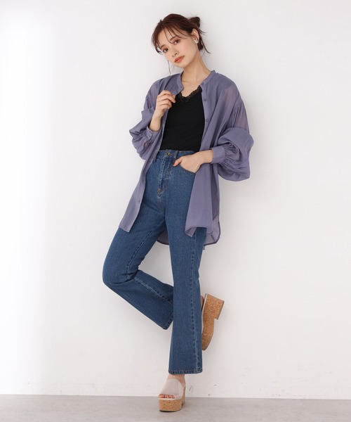 one after another NICE CLAUP（ワンアフターアナザーナイスクラップ）の「フレアデニムパンツ（デニムパンツ・レディース・サックスブルー/インディゴブルー/ブルー・SMALL/MEDIUM）」の14枚目の写真