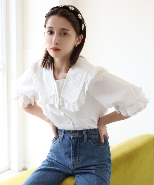 one after another NICE CLAUP（ワンアフターアナザーナイスクラップ）の「フレアデニムパンツ（デニムパンツ・レディース・サックスブルー/インディゴブルー/ブルー・SMALL/MEDIUM）」の7枚目の写真