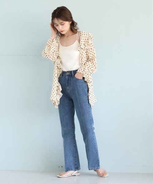 one after another NICE CLAUP（ワンアフターアナザーナイスクラップ）の「フレアデニムパンツ（デニムパンツ・レディース・サックスブルー/インディゴブルー/ブルー・SMALL/MEDIUM）」の9枚目の写真