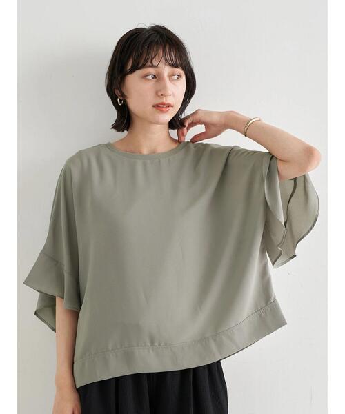 earth music&ecology（アースミュージックアンドエコロジー）の「袖フリルシアープルオーバー ＊（Tシャツ/カットソー・レディース・オフホワイト/サックスブルー/グレイッシュベージュ/ピンクベージュ・FREE）」の6枚目の写真