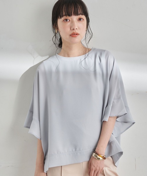 earth music&ecology（アースミュージックアンドエコロジー）の「袖フリルシアープルオーバー ＊（Tシャツ/カットソー・レディース・オフホワイト/サックスブルー/グレイッシュベージュ/ピンクベージュ・FREE）」の3枚目の写真