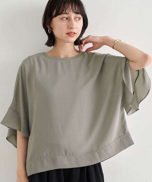 earth music&ecology（アースミュージックアンドエコロジー）の「袖フリルシアープルオーバー ＊（Tシャツ/カットソー・レディース・オフホワイト/サックスブルー/グレイッシュベージュ/ピンクベージュ・FREE）」の2枚目の写真