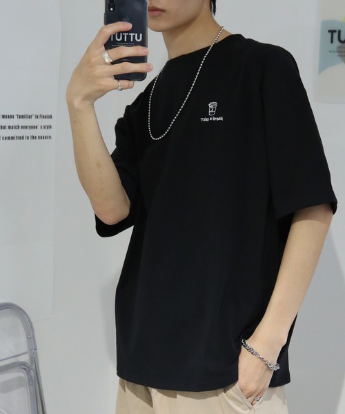 TUTTU（トゥトゥ）の「ニュアンス アート プリント 刺繍 ビッグシルエットTシャツ（Tシャツ/カットソー・メンズ・ブラック/ホワイト/スカイブルー/ベージュ/ブラック系その他2/グレイッシュベージュ/ホワイト系その他2/チャコール/アイボリー/ミント/ホワイト系その他/グレー系その他2・L/M）」の15枚目の写真