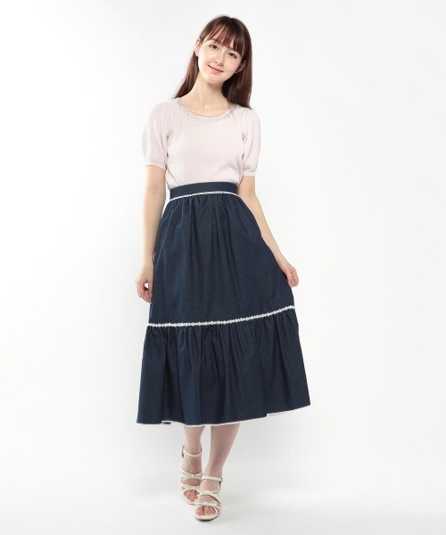 LODISPOTTO（ロディスポット）の「フルールレースデニムミディスカート（スカート・レディース・ネイビー/ホワイト・MEDIUM）」の10枚目の写真