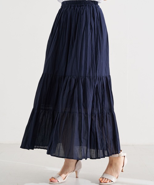 earth music&ecology（アースミュージックアンドエコロジー）の「【WEB限定】ワッシャーティアードスカート ＊（スカート・レディース・パープル/ネイビー/アイボリー/ドット/チェック・FREE）」の3枚目の写真