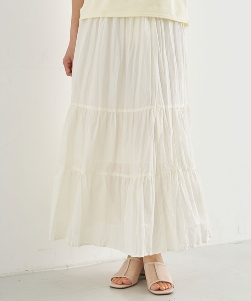 earth music&ecology（アースミュージックアンドエコロジー）の「【WEB限定】ワッシャーティアードスカート ＊（スカート・レディース・パープル/ネイビー/アイボリー/ドット/チェック・FREE）」の2枚目の写真