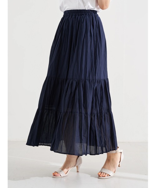 earth music&ecology（アースミュージックアンドエコロジー）の「【WEB限定】ワッシャーティアードスカート ＊（スカート・レディース・パープル/ネイビー/アイボリー/ドット/チェック・FREE）」の6枚目の写真