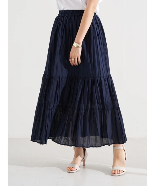 earth music&ecology（アースミュージックアンドエコロジー）の「【WEB限定】ワッシャーティアードスカート ＊（スカート・レディース・パープル/ネイビー/アイボリー/ドット/チェック・FREE）」の8枚目の写真