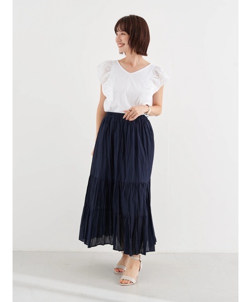 earth music&ecology（アースミュージックアンドエコロジー）の「【WEB限定】ワッシャーティアードスカート ＊（スカート・レディース・パープル/ネイビー/アイボリー/ドット/チェック・FREE）」の12枚目の写真