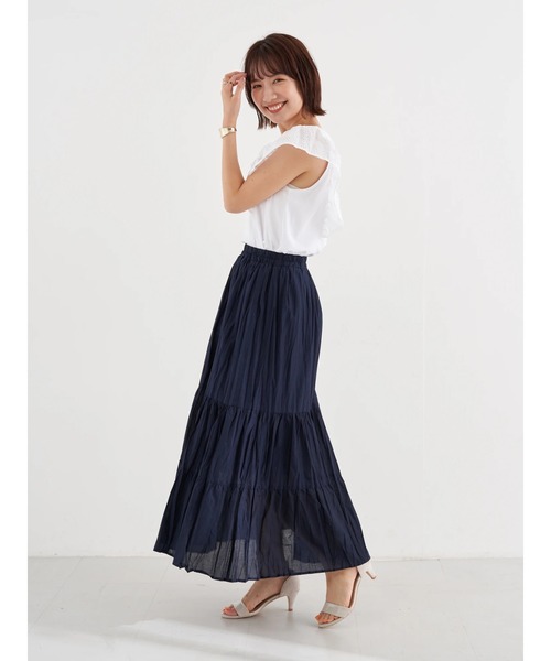 earth music&ecology（アースミュージックアンドエコロジー）の「【WEB限定】ワッシャーティアードスカート ＊（スカート・レディース・パープル/ネイビー/アイボリー/ドット/チェック・FREE）」の13枚目の写真