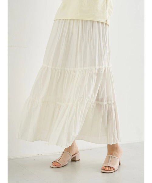 earth music&ecology（アースミュージックアンドエコロジー）の「【WEB限定】ワッシャーティアードスカート ＊（スカート・レディース・パープル/ネイビー/アイボリー/ドット/チェック・FREE）」の15枚目の写真