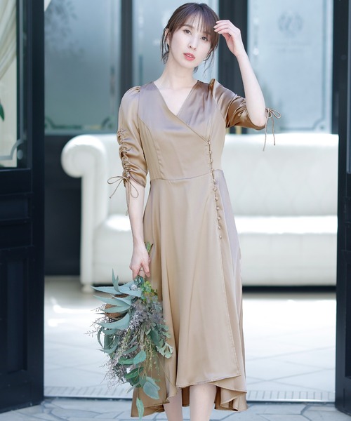 PourVous(プールヴー)の「ひざ丈&七分袖 フォーマル シャーリング お呼ばれ 結婚式 パーティー ドレス オケージョンドレス 二次会 成人式 同窓会 謝恩会 20代 30代(ドレス・レディース・ベージュ/オリーブ/ブルーグレー/テラコッタ・S/M)」の18枚目の写真