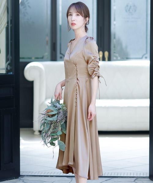 PourVous(プールヴー)の「ひざ丈&七分袖 フォーマル シャーリング お呼ばれ 結婚式 パーティー ドレス オケージョンドレス 二次会 成人式 同窓会 謝恩会 20代 30代(ドレス・レディース・ベージュ/オリーブ/ブルーグレー/テラコッタ・S/M)」の19枚目の写真