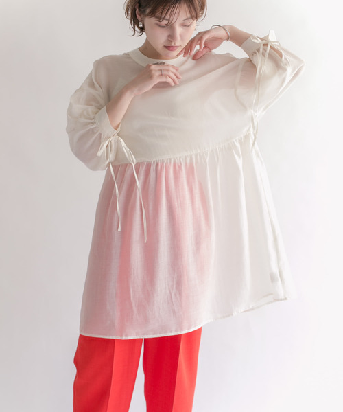 KBF（ケイビーエフ）の「2WAYリボンチュニック（シャツ/ブラウス・レディース・アイボリー/チャコールグレー/グレー系その他・ONE）」の8枚目の写真