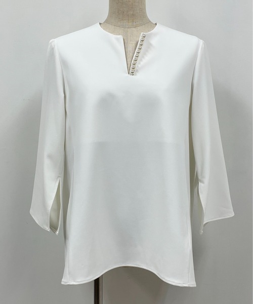 PICCIN(ピッチン)の「7分袖パールブラウス(シャツ/ブラウス・レディース・ブラック/オフホワイト・M)」の5枚目の写真