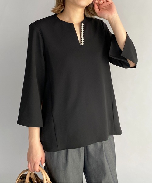 PICCIN(ピッチン)の「7分袖パールブラウス(シャツ/ブラウス・レディース・ブラック/オフホワイト・M)」の16枚目の写真