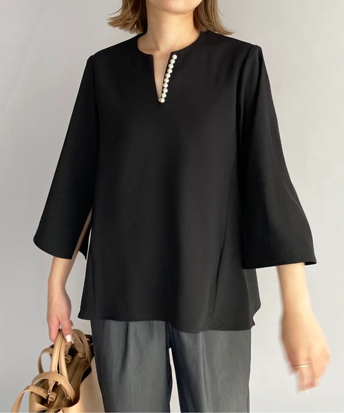 PICCIN(ピッチン)の「7分袖パールブラウス(シャツ/ブラウス・レディース・ブラック/オフホワイト・M)」の19枚目の写真