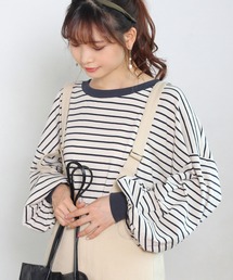 Crisp | ボーダーギャザースリーブTシャツ(Tシャツ/カットソー)